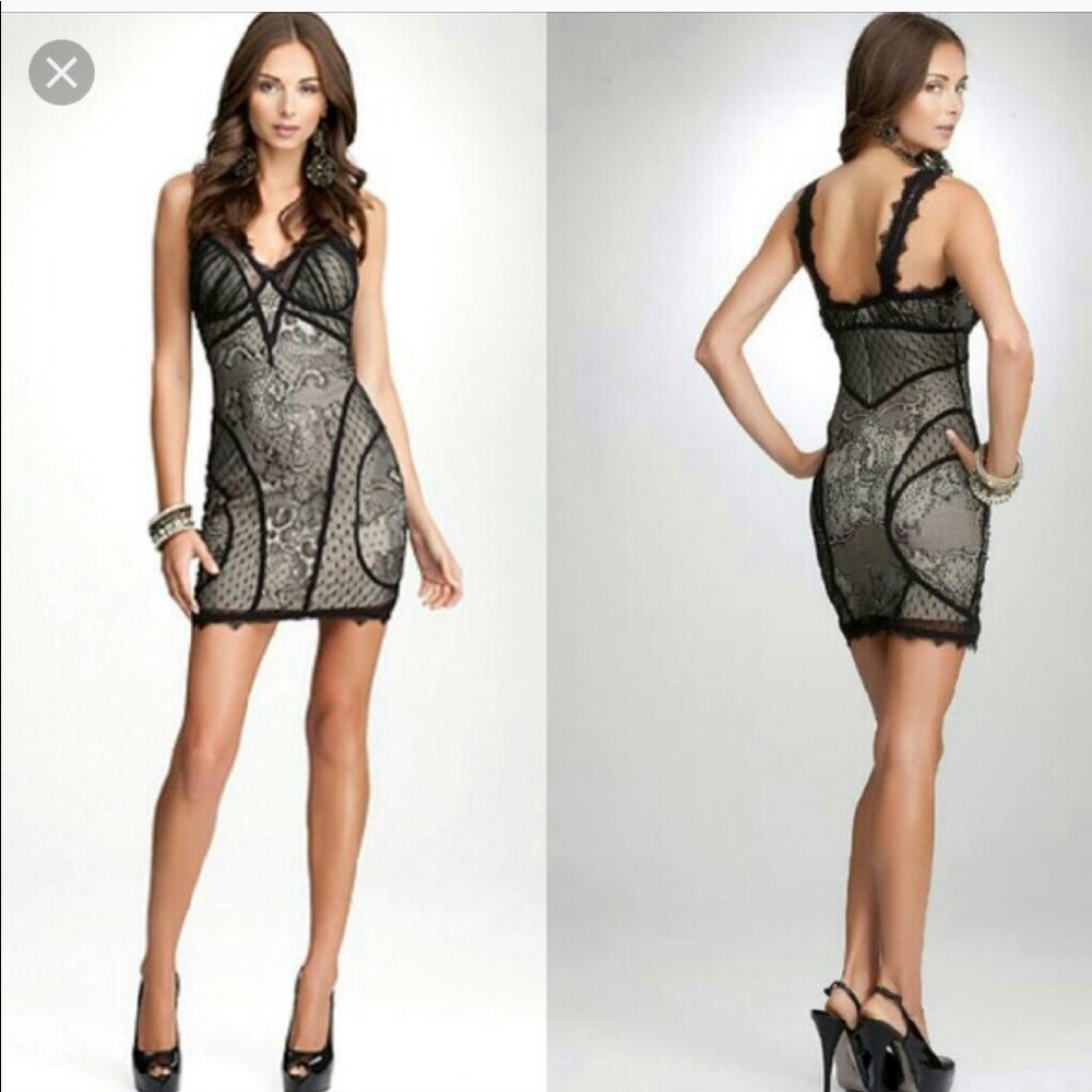 Black and nude lace Bebe dress
